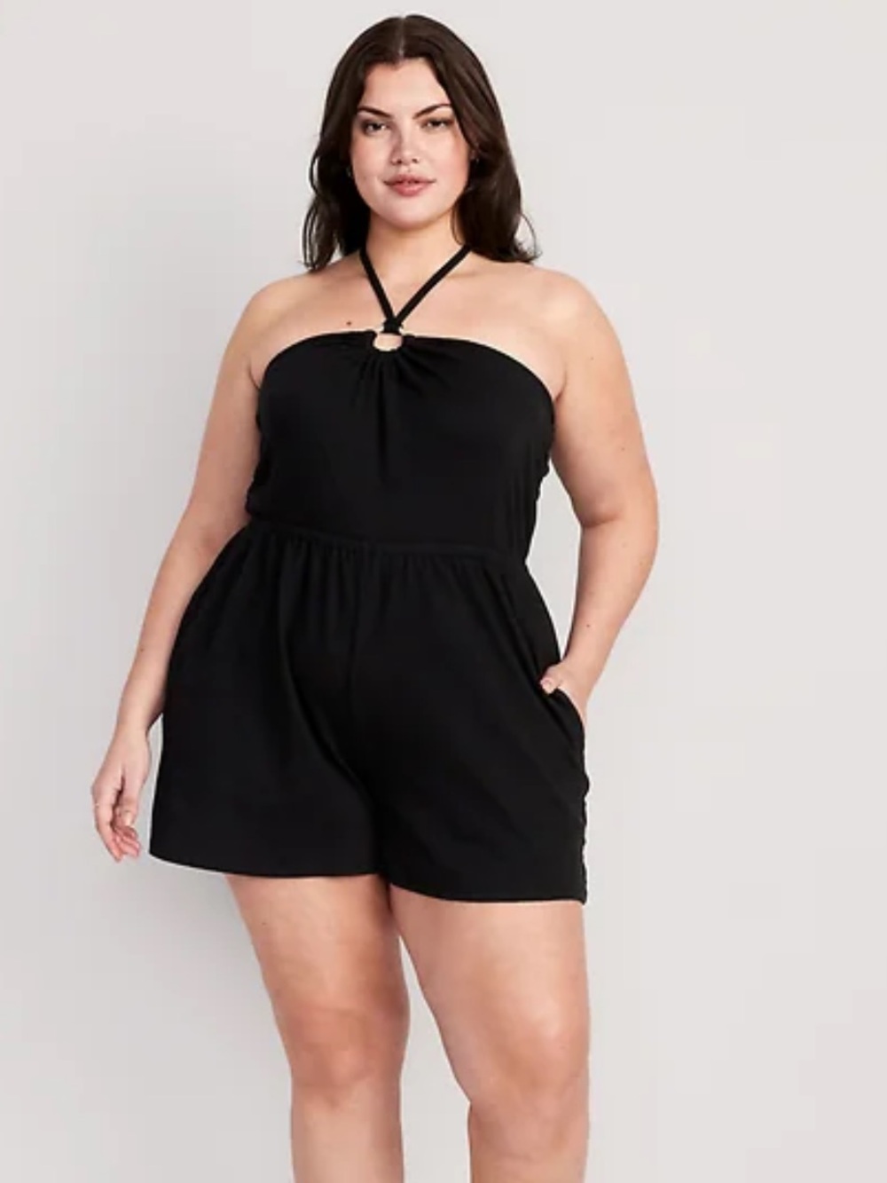Old Navy Black Halter Romper with Ring Detail 4x